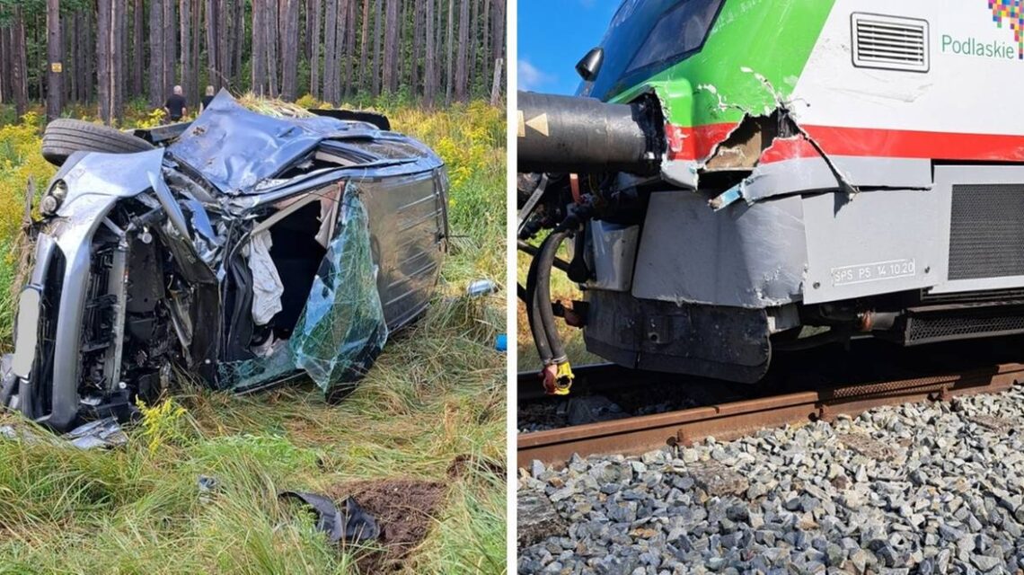 Wypadek na przejeździe kolejowym w Sobolewie. Dwie osoby trafiły do szpitala